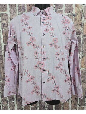 Barabas Mens Floral Light Pink Long-Sleeve Button-Up Shirt Large Slim Fit